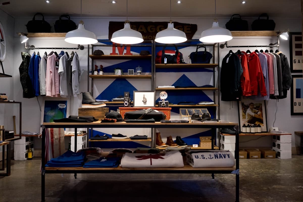 Boutique clothing racks and store atmosphere